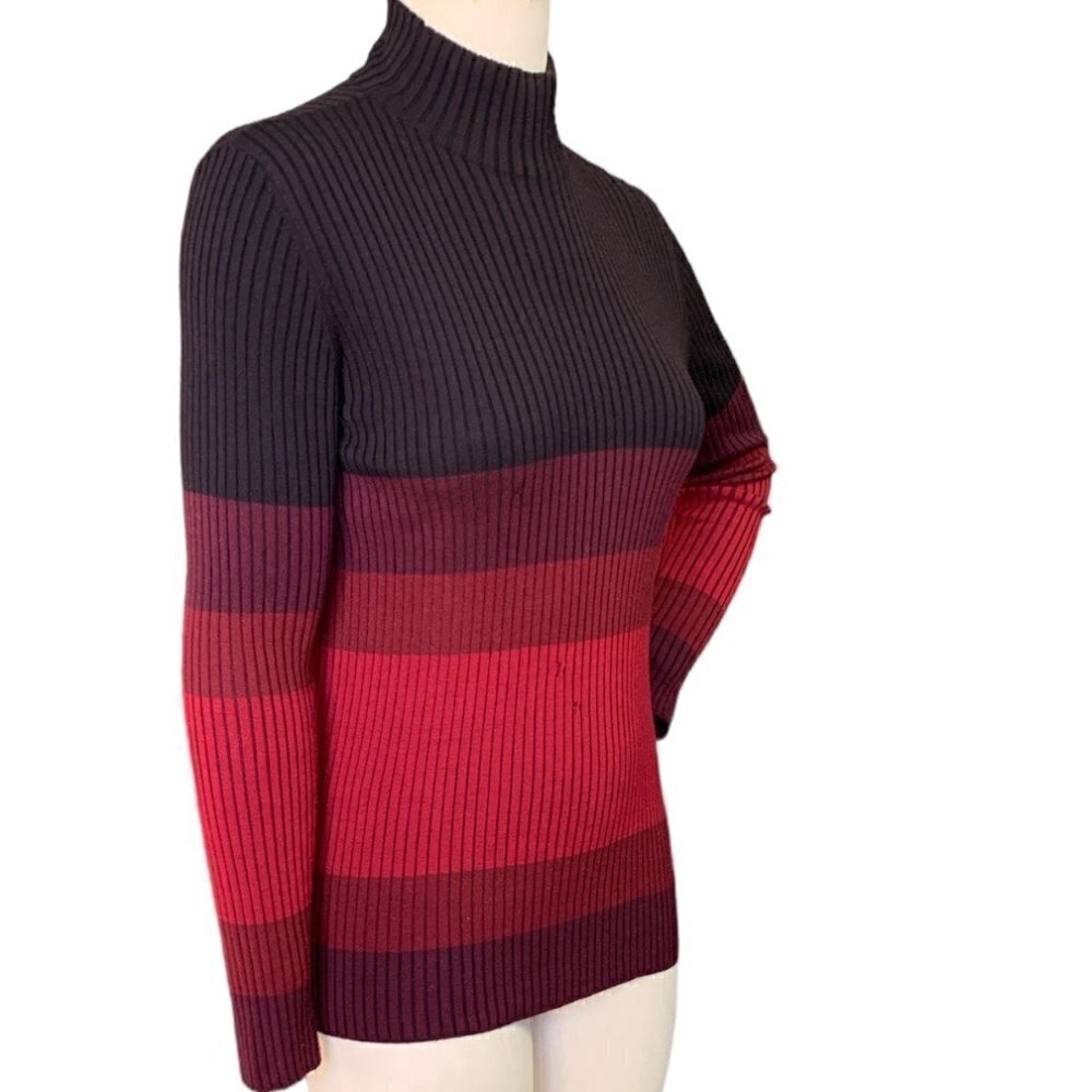 Akris Punto Fine Rib Knit Wool Turtleneck Top w/‎ Flaws Sz 6 Reds #128B